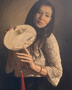 Liuqing-Ruth-Self-portrait-with-a-Chinese-Traditional-Fan-Oil-paint-on-linen-canvas-2020