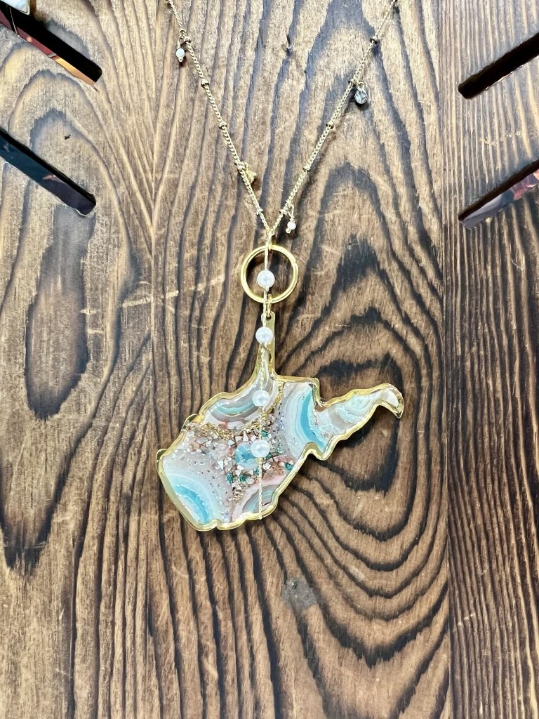 custom west virginia state shaped gold necklace